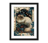 Artery8 Perched Himalayan Persian Cat Modern Art Nouveau Illustration Artwork Framed Wall Art Print 18X24 Inch