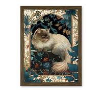 Artery8 Perched Himalayan Persian Cat Modern Art Nouveau Illustration Artwork Framed Wall Art Print 18X24 Inch
