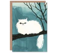 Artery8 Perched on Tree Branch White Persian Cat Lover For Him Or Her Art Birthday Personalised Card