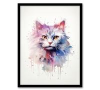 Artery8 Persian Cat Lovers Gift Watercolour Pet Portrait Painting Artwork Artwork Framed Wall Art Print 18X24 Inch