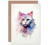 Artery8 Persian Cat Lovers Gift Watercolour Pet Portrait Painting Artwork Sealed Greeting Card Plus Envelope Blank inside