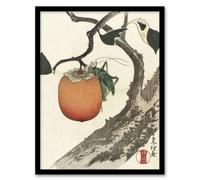 Artery8 Persimmon Fruit Grasshopper Vintage Japan Framed Wall Art Print Hokusai in Orange | Size: W12" x H16" Artery8 Orange W12" x H16"