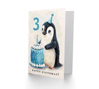 Artery8 Personalised 3rd Birthday Card Cute Baby Penguin Cake Cartoon Kids Age 3 Year Old Child For Son Daughter Girl Boy Happy Card