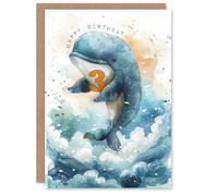 Artery8 Personalised 3rd Birthday Card Cute Whale Wave Jump Illustration Kids Age 3 Year Old Child For Son Daughter Girl Boy Happy Card