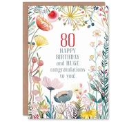 Artery8 Personalised 80 Year Old Congratulations Milestone Floral 80th For Her Woman Wife Mum Sister Gran Birthday Card