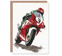 Artery8 Personalised Abstract Superbike Motorcycle Race Sport Painting For Him Man Birthday Card
