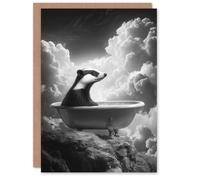 Artery8 Personalised Badger in Bathtub on a Mountain Cliff Black White For Him Or Her Art Birthday Card