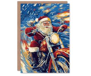 Artery8 Personalised Biker Santa Claus on Motorcycle Fun Bold For Him Or Her Art Christmas Card
