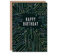 Artery8 Personalised Birthday Card Circuit Board Pattern Computer Geek Simple For Him Man Male Dad Brother Son Papa Grandad Greeting Card