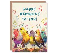Artery8 Personalised Birthday Card Colourful Birds Singing Happy Birthday Illustration For Son Daughter Girl Boy Kids Happy Card