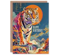 Artery8 Personalised Birthday Card Colourful Tiger Japanese Temple Waterfall For Him Man Male Dad Brother Son Papa Grandad Greeting Card