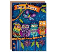 Artery8 Personalised Birthday Card Cute Owls Flowers Butterfly Folk Art Patterns For Her Gran Sister Niece Daughter Wife Woman Greeting Card
