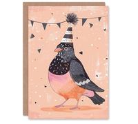 Artery8 Personalised Birthday Card Cute Pigeon Bird in Party Hat For Him Man Male Dad Brother Son Papa Grandad Greeting Card