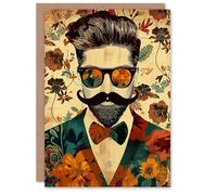 Artery8 Personalised Birthday Card Dapper Man Floral Suit Hipster Botanical Portrait For Him Man Male Dad Brother Son Papa Grandad Greeting Card