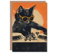 Artery8 Personalised Birthday Card DJ Decks Sunglasses Black Cat Lover For Him Man Male Dad Brother Son Papa Grandad Greeting Card