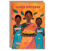 Artery8 Personalised Birthday Card Indian Women Lotus Flowers Kheer Painting For Her Gran Sister Niece Daughter Wife Woman Greeting Card