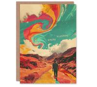 Artery8 Personalised Birthday Card Nature Trail Hike Colourful Psychedelic Collage For Him Man Male Dad Brother Son Papa Grandad Greeting Card