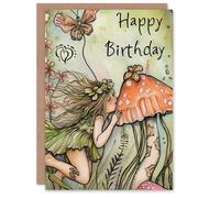 Artery8 Personalised Birthday Card Pixie Fairy Mushroom Butterfly Illustration For Her Gran Sister Niece Daughter Wife Woman Greeting Card