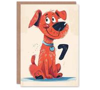 Artery8 Personalised Birthday Card Red Dog Lover Pet Puppy Cute Cartoon 7th 7 Year Old For Child Kids Son Daughter Greeting Card