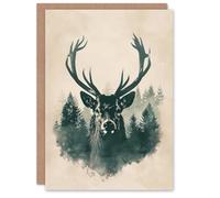 Artery8 Personalised Birthday Card Stag in Highland Forest Realistic Animal For Him Man Male Dad Brother Son Papa Grandad Greeting Card
