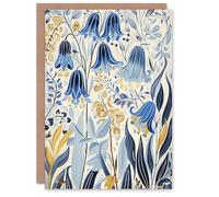 Artery8 Personalised Bluebells in Bloom Botanical Painting Ochre Blue For Her Woman Birthday Greeting Card