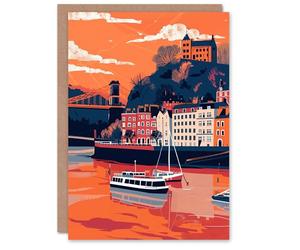 Artery8 Personalised Bristol Harbour Canal Boats Sunset Artwork Castle Blank For All Him Or Her Art Birthday Greeting Card