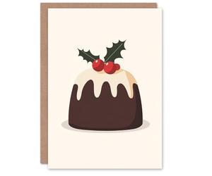 Artery8 Personalised Cake with Holly Festive Pudding Dessert For Him Or Her Art Christmas Card