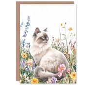 Artery8 Personalised Card Ragdoll Cat Lover Pet Wildflower Floral Portrait For Her Woman Birthday Card