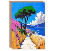 Artery8 Personalised Card Santorini Greece Coastal Path Colourful Landscape For Him Or Her Art Birthday Card