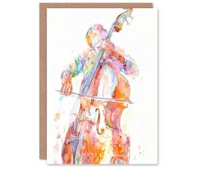 Artery8 Personalised Cellist Colourful Modern Watercolour Cello Music Blank For All Him Or Her Art Birthday Greeting Card