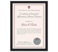 Artery8 Personalised Certificate Anniversary Couple Sustained Affection A4 Black Framed Diploma Novelty Award Thank You