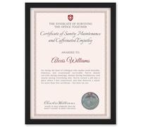 Artery8 Personalised Certificate Colleague Sanity Maintenance Caffeinated A4 Black Framed Diploma Novelty Award Thank You Birthday