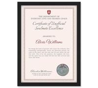 Artery8 Personalised Certificate Partner Soulmate Excellence A4 Black Framed Diploma Novelty Award Thank You Valentines Anniversary