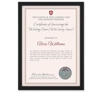 Artery8 Personalised Certificate Retirement Surviving Working Years A4 Black Framed Diploma Novelty Award Thank You