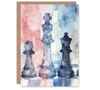 Artery8 Personalised Chess Piece Chessboard Abstract Light Watercolour Blank For All Him Or Her Art Birthday Greeting Card