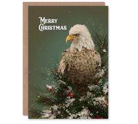Artery8 Personalised Christmas Card Bald Eagle on Top of Snow Capped Tree
