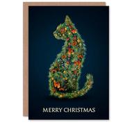 Artery8 Personalised Christmas Card Cat Silhouette Colourful Decorated Christmas Tree
