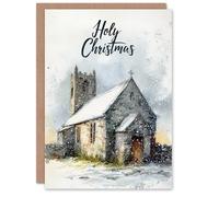 Artery8 Personalised Christmas Card Christian Church Holy Rustic Winter Snow Scene