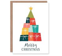 Artery8 Personalised Christmas Card Colourful Present Tree Modern Geometric