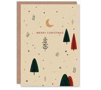Artery8 Personalised Christmas Card Crescent Moon Stars Pine Trees Minimalist Design