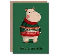 Artery8 Personalised Christmas Card Cute Baby Pygmy Hippopotamus with Festive Sweater