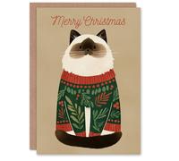 Artery8 Personalised Christmas Card Cute Brown Point Ragdoll Cat in Festive Sweater