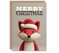 Artery8 Personalised Christmas Card Cute Cartoon Style Red Fox Wearing a Santa Hat
