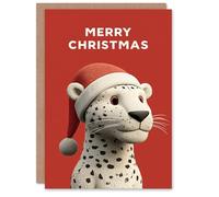 Artery8 Personalised Christmas Card Cute Leopard Wearing Santa Hat Big Cat Lover