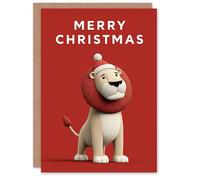 Artery8 Personalised Christmas Card Cute Lion Wearing Santa Hat Big Cat Lover