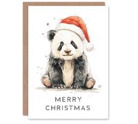 Artery8 Personalised Christmas Card Cute Panda Bear Wearing a Santa Hat Watercolour