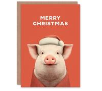 Artery8 Personalised Christmas Card Cute Pig Wearing a Santa Hat and Cardigan