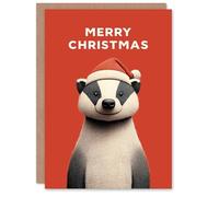 Artery8 Personalised Christmas Card Cute Smiling European Badger Wearing Santa Hat