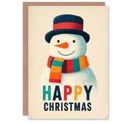 Artery8 Personalised Christmas Card Cute Snowman With Colourful Winter Scarf and Hat
