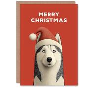 Artery8 Personalised Christmas Card Dog Lover Cute Siberian Husky Wearing Santa Hat
